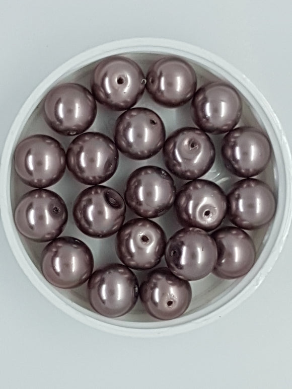 12MM GLASS ROUND PEARLS - DARK COCOA