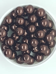 10MM GLASS ROUND PEARLS - CHOCOLATE