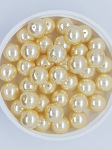 10MM GLASS ROUND PEARLS - YELLOW/CREAM