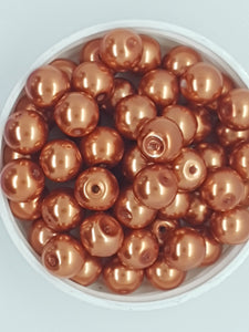 10MM GLASS ROUND PEARLS - RED COPPER