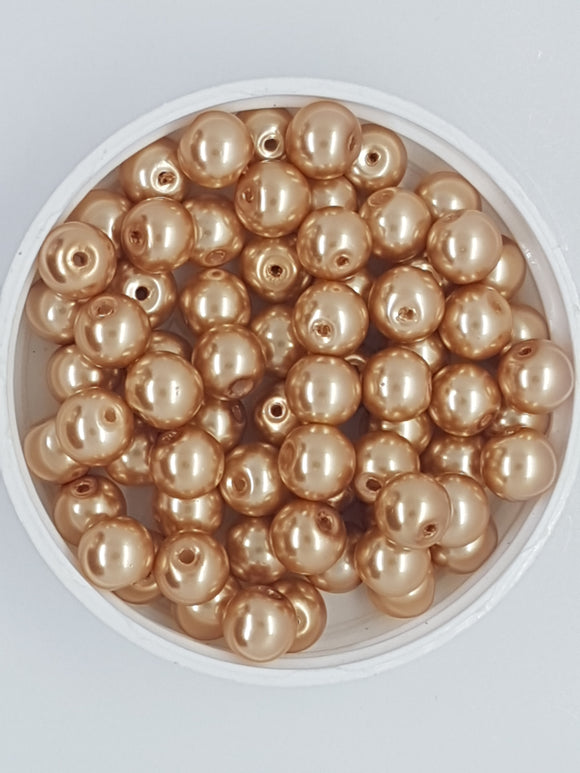 8MM GLASS ROUND PEARLS - PALE GOLDEN