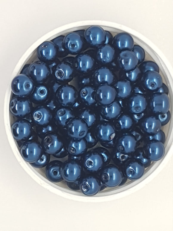 8MM GLASS ROUND PEARLS - MIDNIGHT BLUE