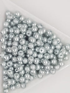 4MM GLASS ROUND PEARLS - 10GMS LIGHT GREY