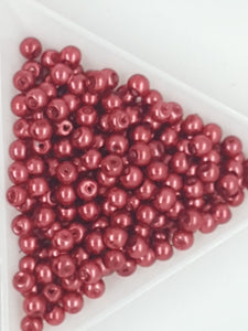 4MM GLASS ROUND PEARLS - 10GMS DARK RED
