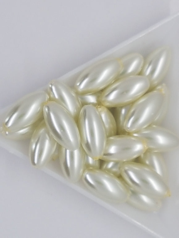 16MM X 8MM GLASS RICE PEARLS - WHITE