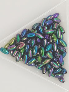 8MM X 4MM ACRYLIC RICE PEARLS - RAINBOW PLATED