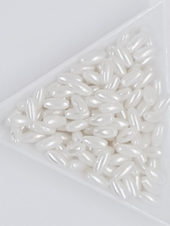 8MM X 4MM ACRYLIC RICE PEARLS - WHITE