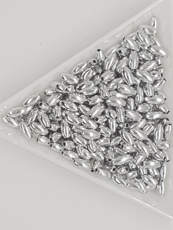 6MM X 3MM ACRYLIC RICE PEARLS - SILVER