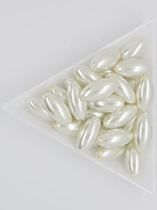 16MM X 8MM GLASS RICE PEARLS - WARM WHITE