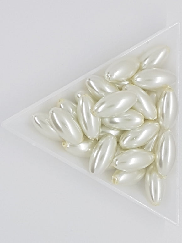 16MM X 8MM GLASS RICE PEARLS - WARM WHITE