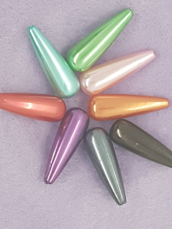 30MM X 10MM ACRYLIC PEARL TEARDROPS - MIXED COLOURS