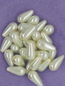 16MM X 8MM GLASS PEARL TEARDROPS - WARM WHITE