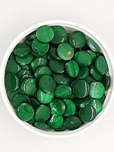 10MM NATURAL SHELL BEADS - FLAT ROUND - DARK GREEN