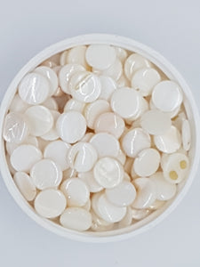 10MM NATURAL SHELL BEADS - FLAT ROUND - CREAM WHITE