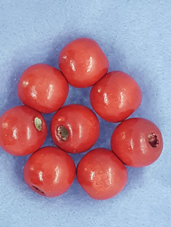 16-18MM WOODEN ROUND BEADS - RED