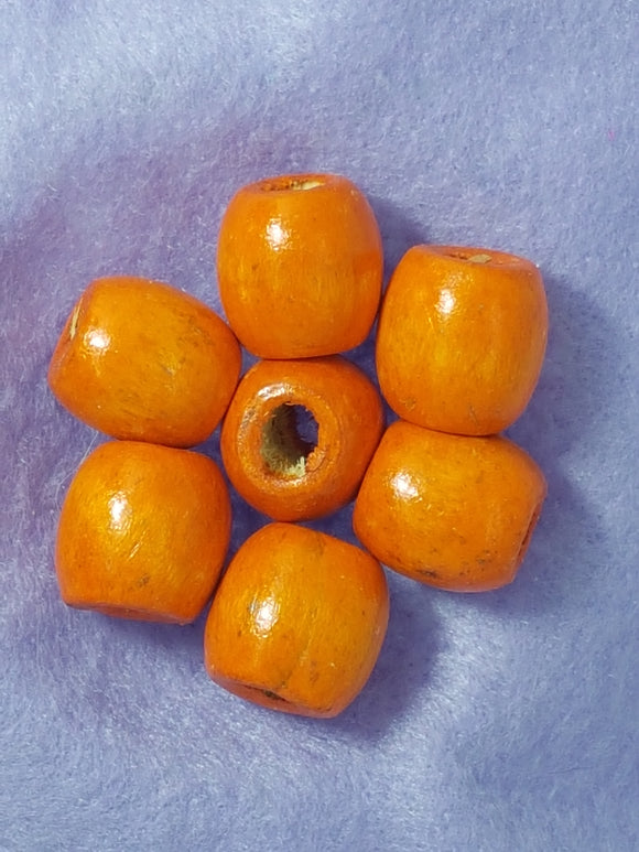 16-18MM WOODEN BARREL BEADS - ORANGE