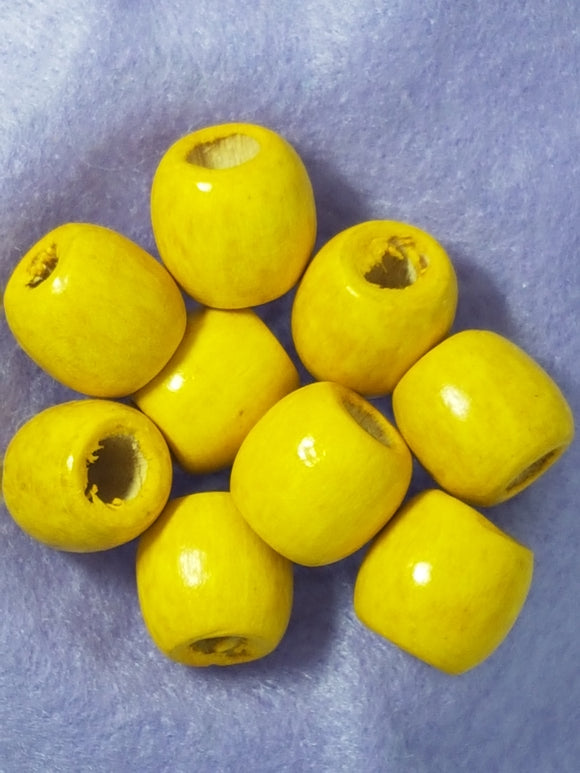 16-18MM WOODEN BARREL BEADS - YELLOW