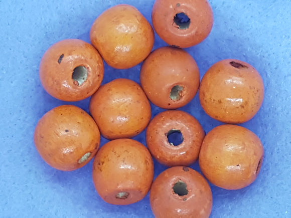 16MM WOODEN ROUND BEADS - ORANGE