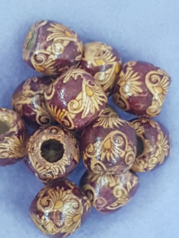16MM WOODEN ROUND BEADS - FLOWER MIX