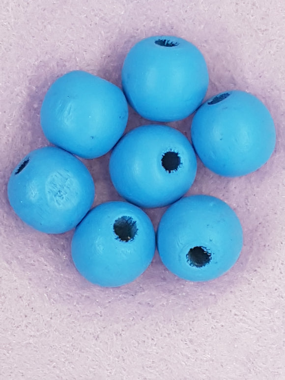 16MM WOODEN ROUND BEADS - CYAN