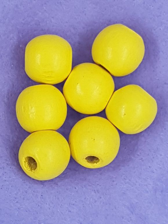16MM WOODEN ROUND BEADS - YELLOW