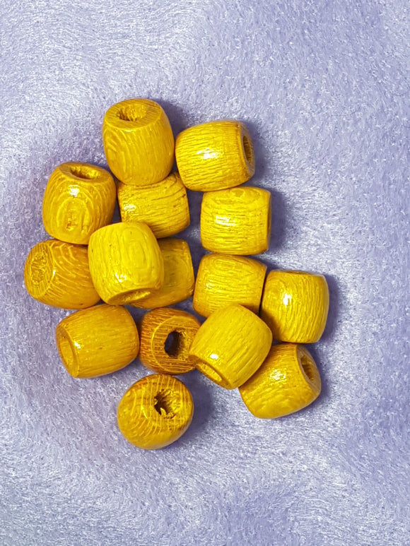 12MM NATURAL WOODEN BARREL BEADS - GOLDEN ROD