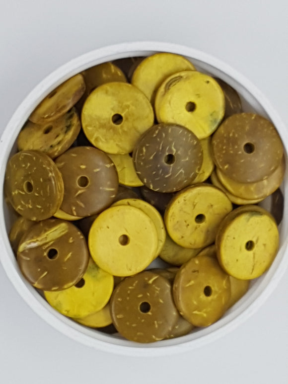 15MM ROUND COCONUT BEADS - DARK YELLOW