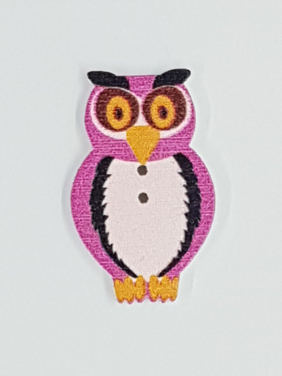 32X20MM WOODEN OWL - FUCHSIA