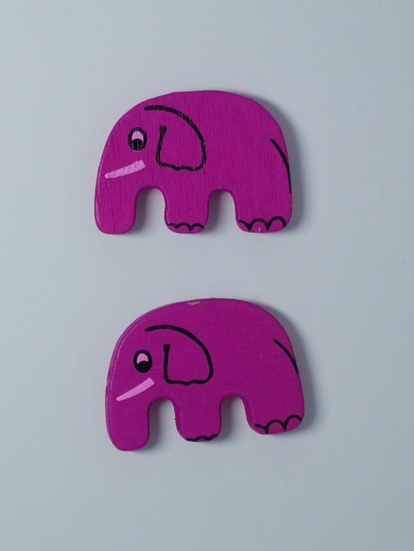30x20MM WOODEN ELEPHANTS - FUCHSIA