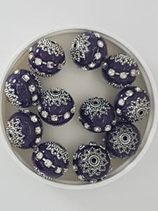 19X18MM INDONESIAN ROUND BEADS - DARK PURPLE