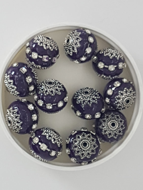 19X18MM INDONESIAN ROUND BEADS - DARK PURPLE
