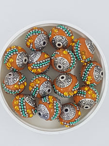 15MM INDONESIAN ROUND BEADS -DARK ORANGE