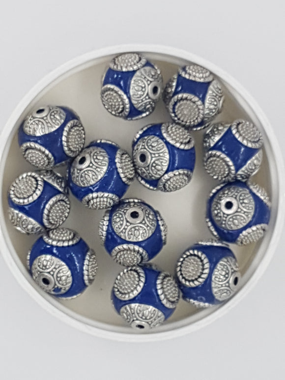 15MM INDONESIAN ROUND BEADS -ROYAL BLUE