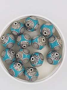 15MM INDONESIAN ROUND BEADS -AQUA