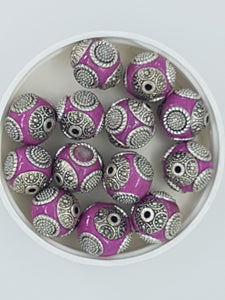 15MM INDONESIAN ROUND BEADS -DARK PINK