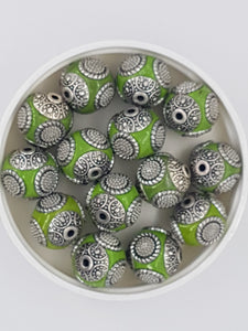 15MM INDONESIAN ROUND BEADS -GREEN