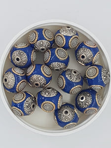 15MM INDONESIAN ROUND BEADS -MEDIUM BLUE