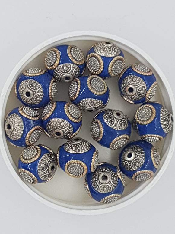 15MM INDONESIAN ROUND BEADS -MEDIUM BLUE