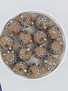 15MM INDONESIAN ROUND BEADS -CAMEL