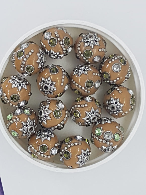 15MM INDONESIAN ROUND BEADS -CAMEL