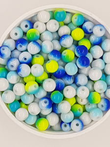 6MM GLASS BEADS - 50 BEADS PER PACKET - OCEAN MIX