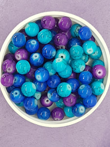 8MM GLASS BEADS - 20 BEADS PER PACKET - BLUE/PURPLE MIX