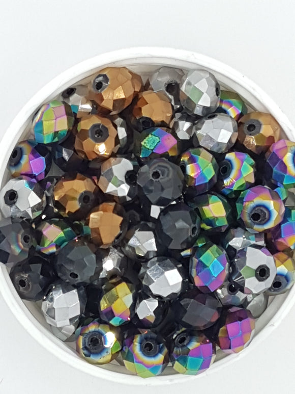 10MM ABACUS GLASS BEADS- Packet of 20 - MIXED E-PLATED NO 2