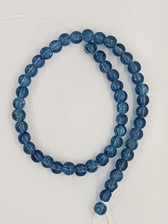 6MM GLASS ROUND BEADS - TRANSPARENT MARINE BLUE