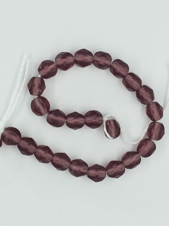 6MM GLASS FACETED BEADS - FIRE POLISH MATT AMETHYST