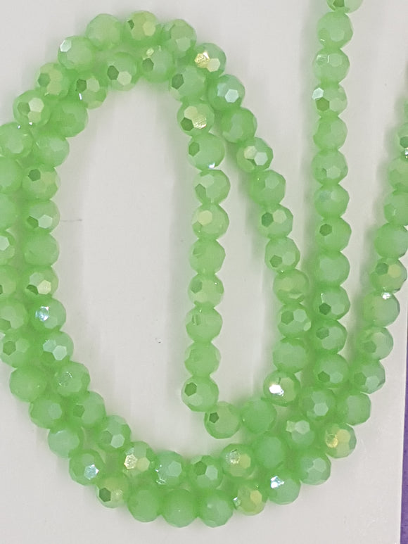 6MM GLASS FACETED BEADS - LIGHT GREEN AB PLATED