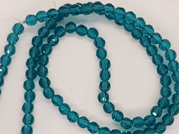 6MM GLASS FACETED BEADS - ELECTRO. TEAL GREEN
