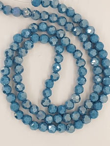6MM GLASS FACETED BEADS - AB PLATED MED. TEAL BLUE
