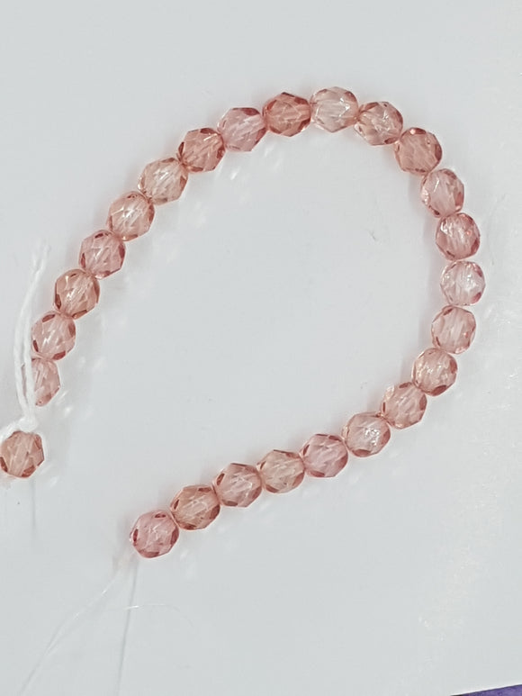 6MM GLASS FACETED BEADS - FIRE POLISH MISTY ROSE