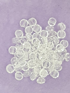 FLAT ROUND BEADS - 6 X 4MM FACETED GLASS - CLEAR